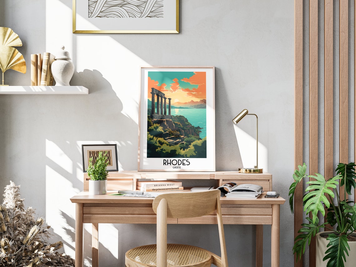 Rhodes Ancient Temple Ruins Sunset Over the Sea Greece Travel Poster - Image 3