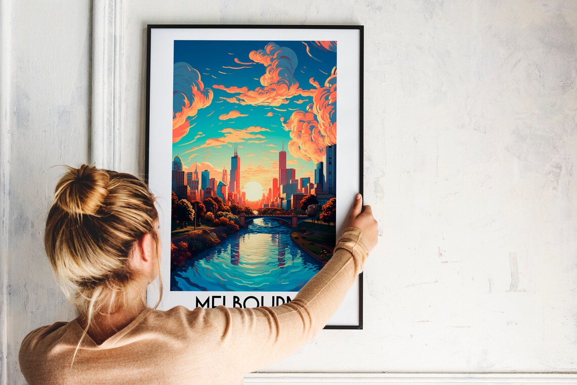 Melbourne Australia River Skyline Sunset Vintage Travel Poster - Image 2