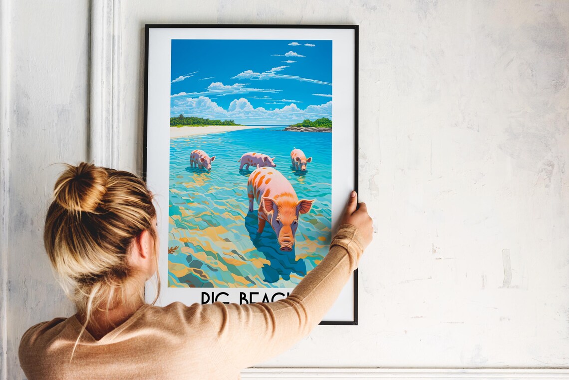 Pig Beach Bahamas Swimming Pigs Turquoise Water Travel Poster - Image 2