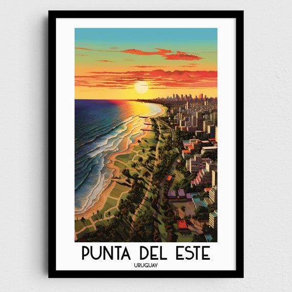 Punta del Este Beach Sunset Skyline Uruguay Travel Art Poster