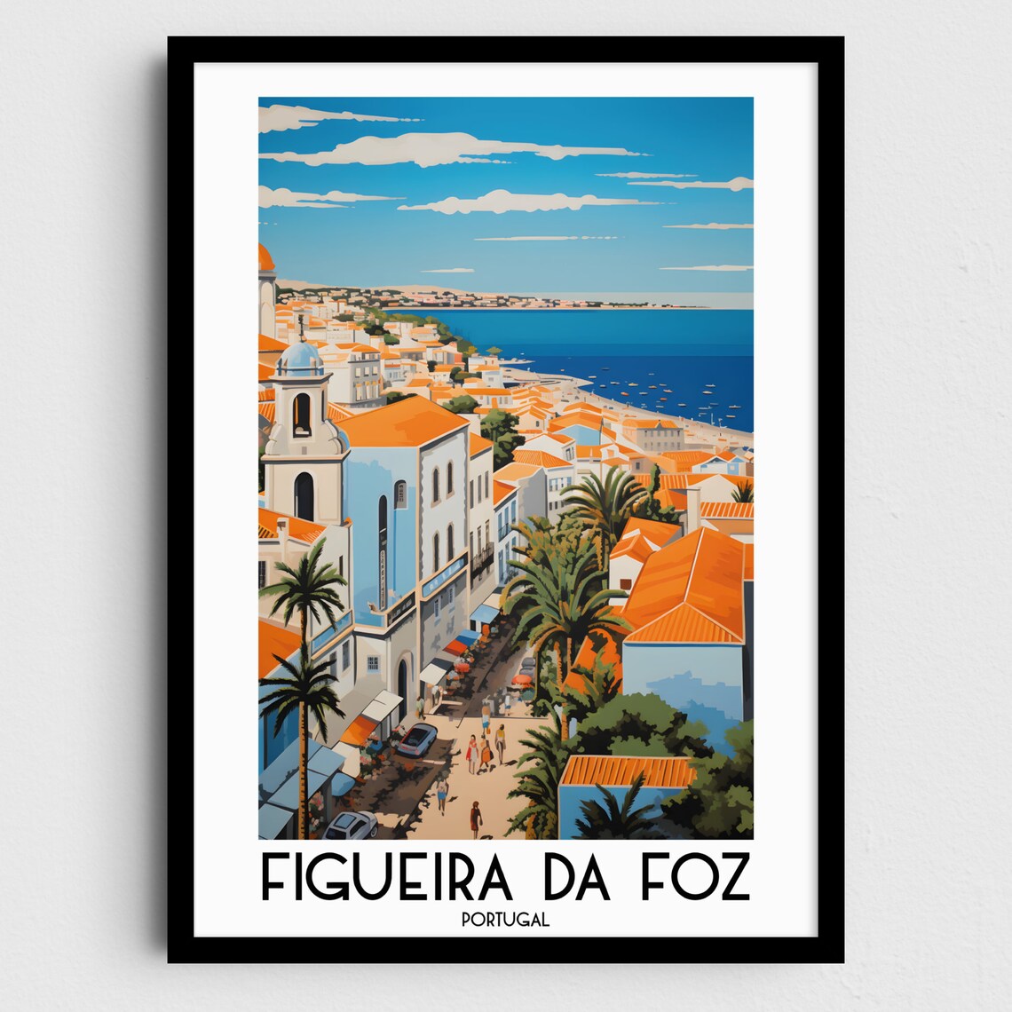 Figueira da Foz Portugal Coastal Town Beach Palms Travel Poster