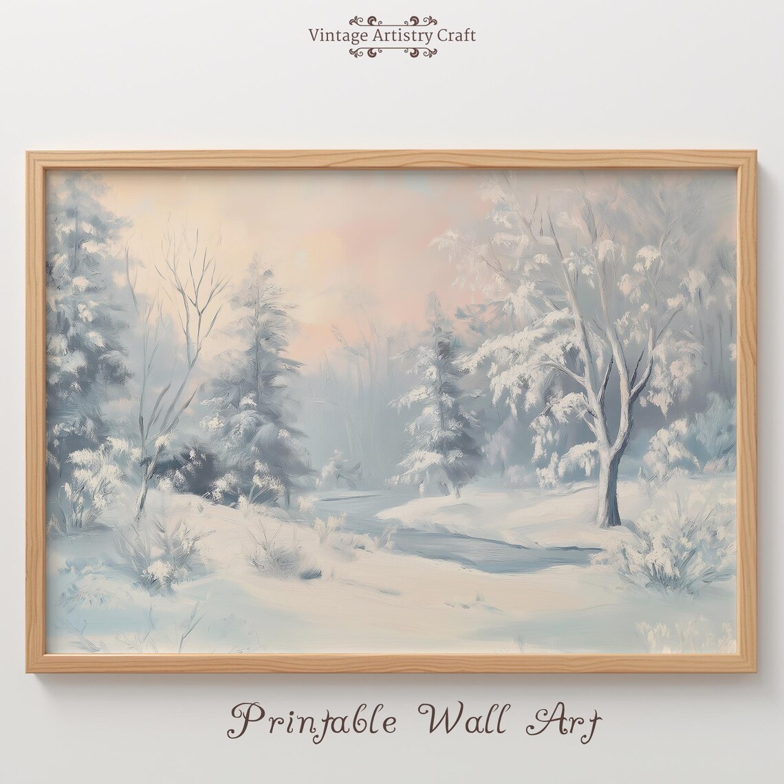 Pastel Winter Wonderland Forest Stream Snowy Landscape Poster