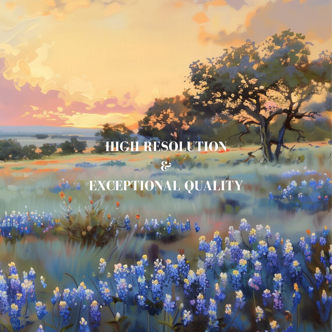 Bluebonnet Wildflower Meadow At Sunset Landscape Painting Poster - Image 6