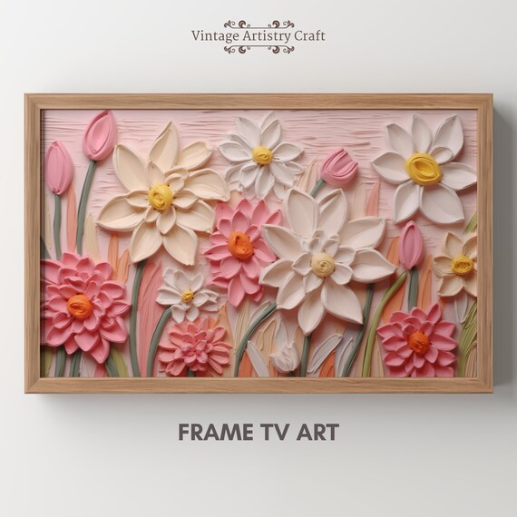 Pink Spring Bloom Impasto Textured Floral Oil Painting Poster