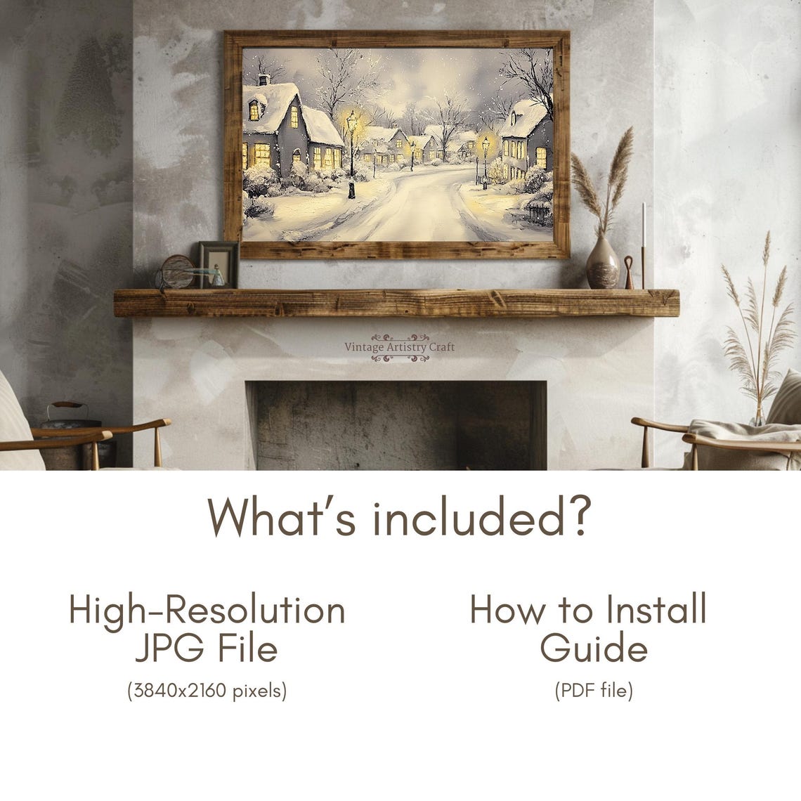 Winter Frame Tv Art Snowy Village Warm Street Town Moody Farmhouse Tv Decor Vintage Oil Painting 4k - Image 6