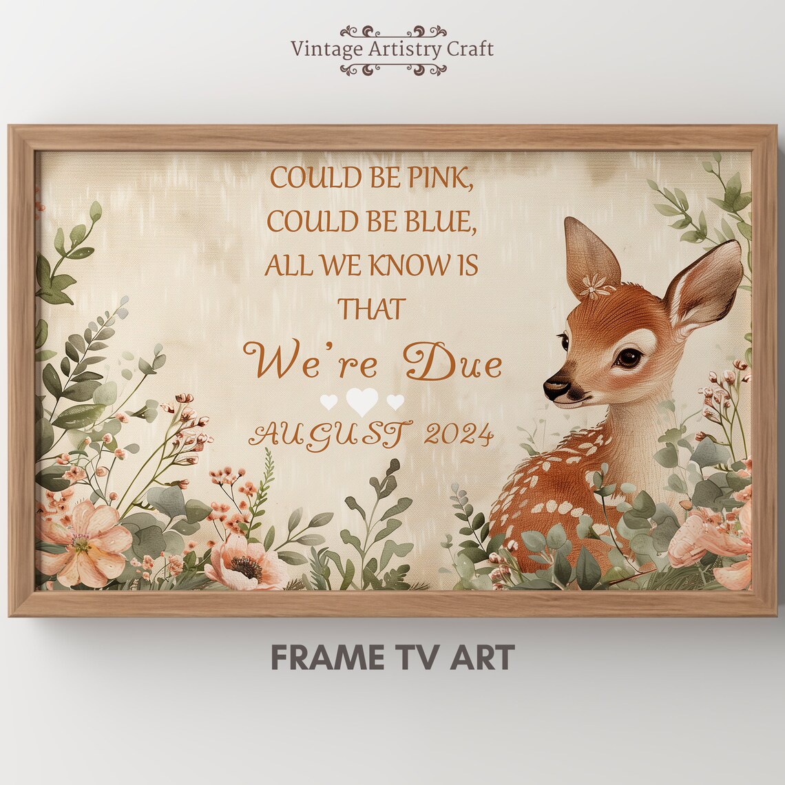 Were Due Woodland Fawn Pregnancy Announcement Floral Art Poster - Image 8