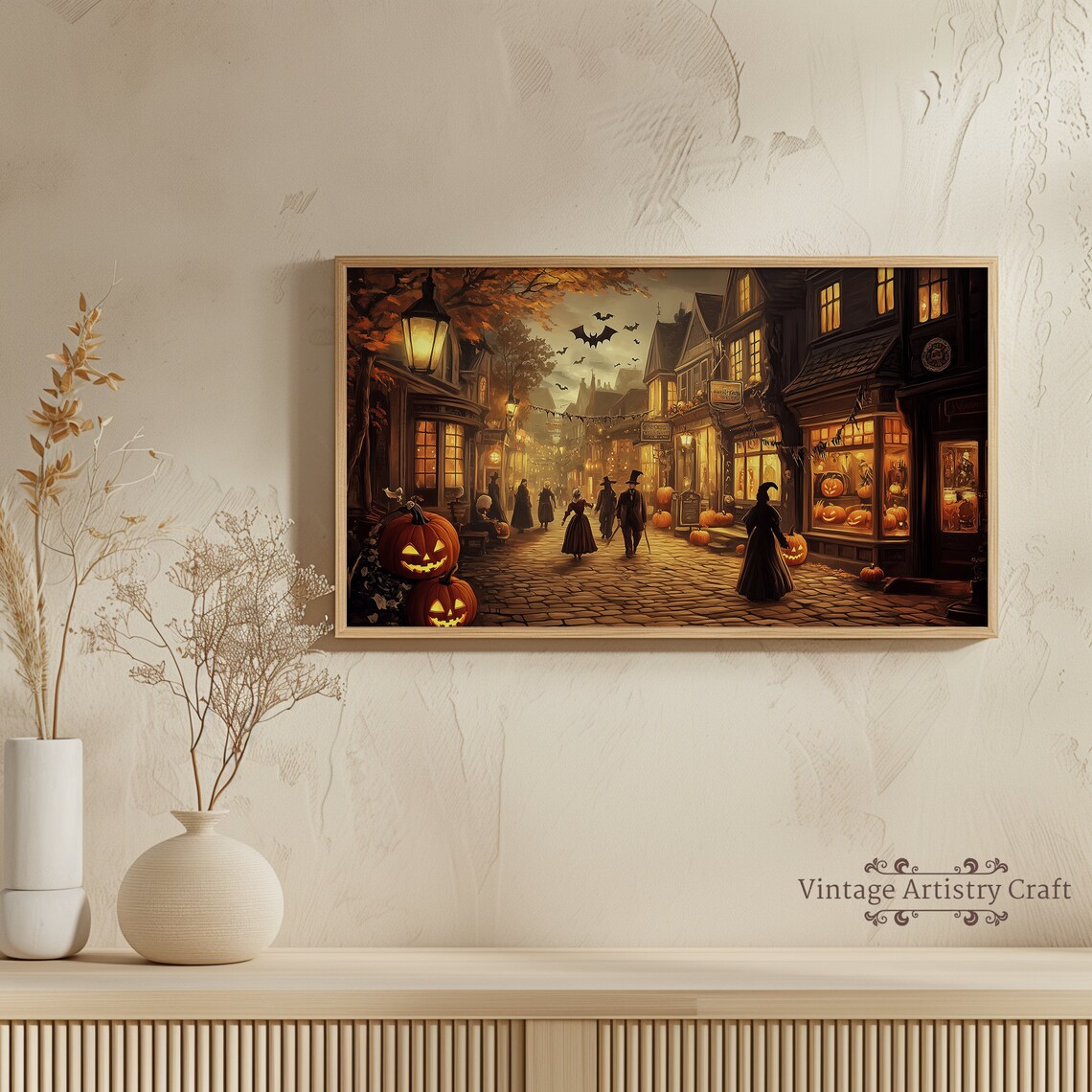 Halloween Street Witches Jack O Lanterns Vintage Town Poster - Image 4