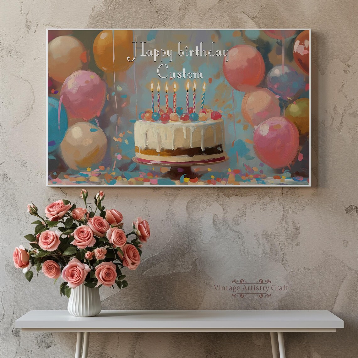 Personalized Happy Birthday TV Frame, Vintage Party Art - Image 6