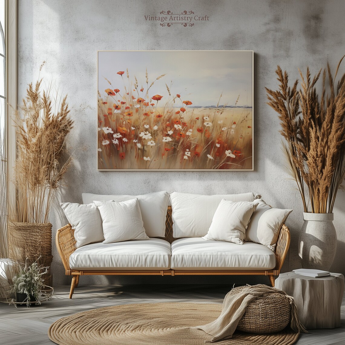 Red Poppies Wildflower Meadow Golden Field Vintage Oil Poster - Image 5