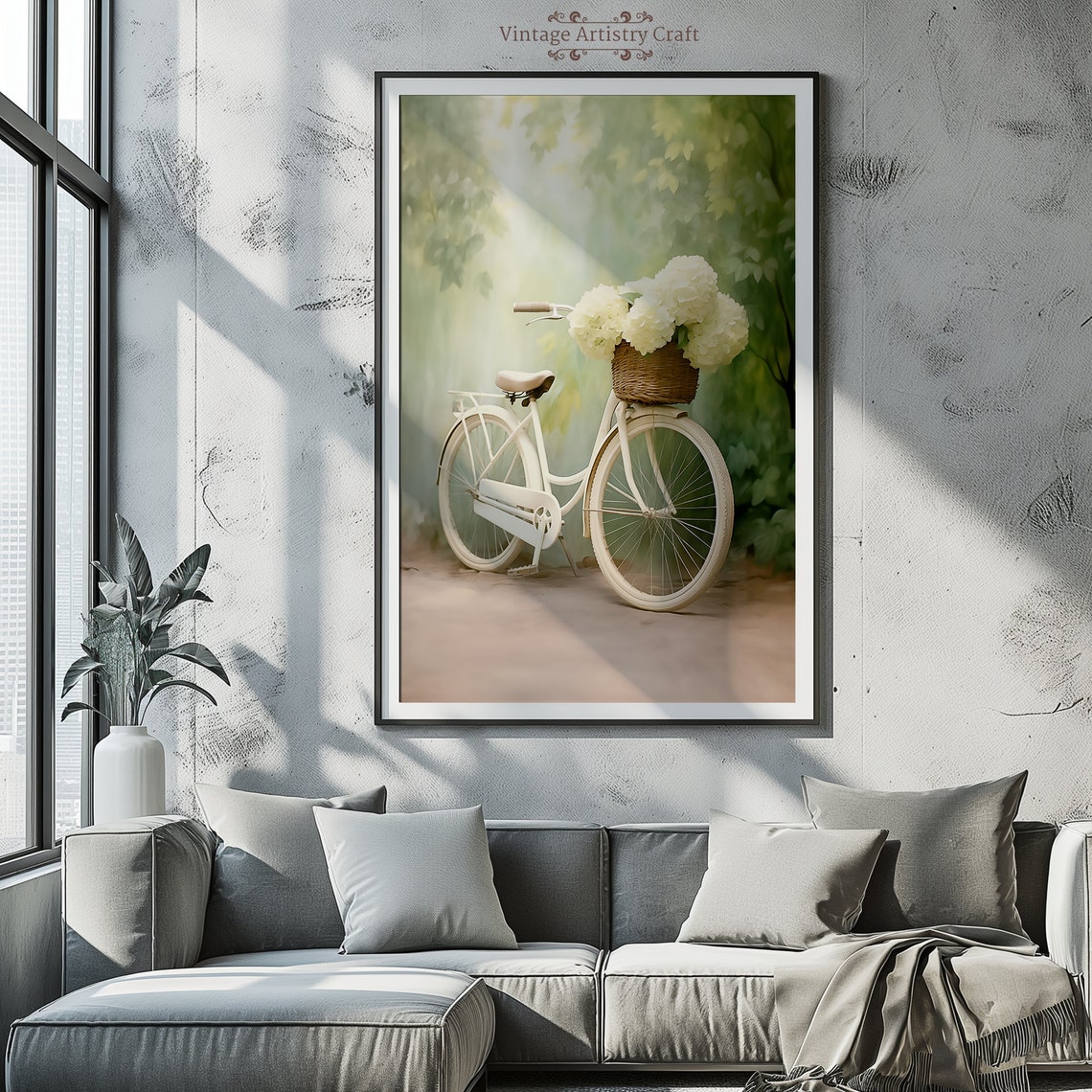Vintage White Bicycle With Hydrangea Basket Dreamy Garden Poster - Image 5
