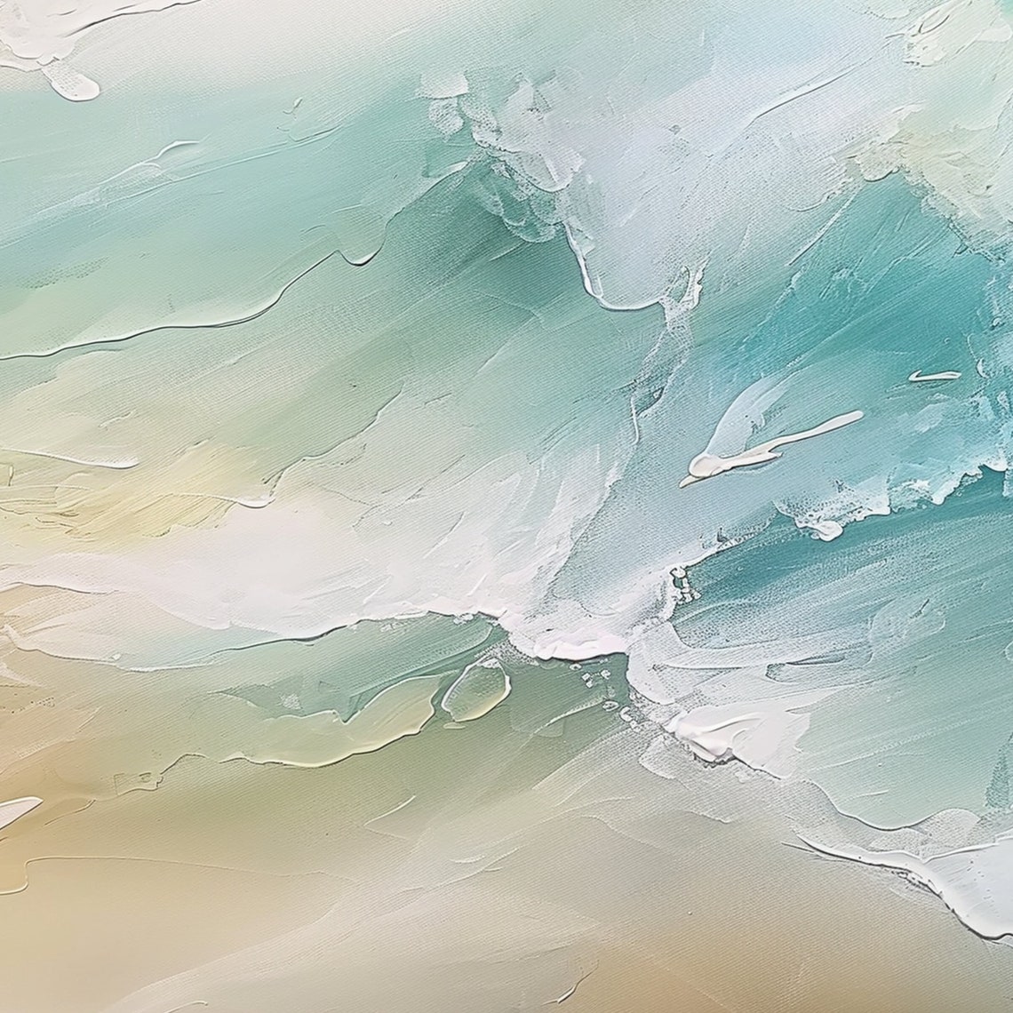 Abstract Teal Ocean Waves Coastal Impasto Texture Seascape Poster - Image 4