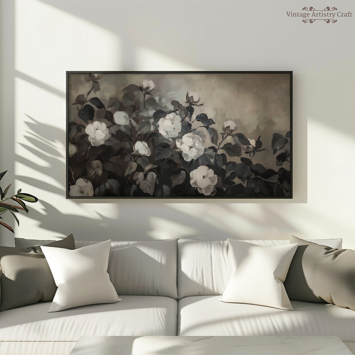 Moody White Blossoms Dark Botanical Oil Painting Elegant Floral Poster - Image 7