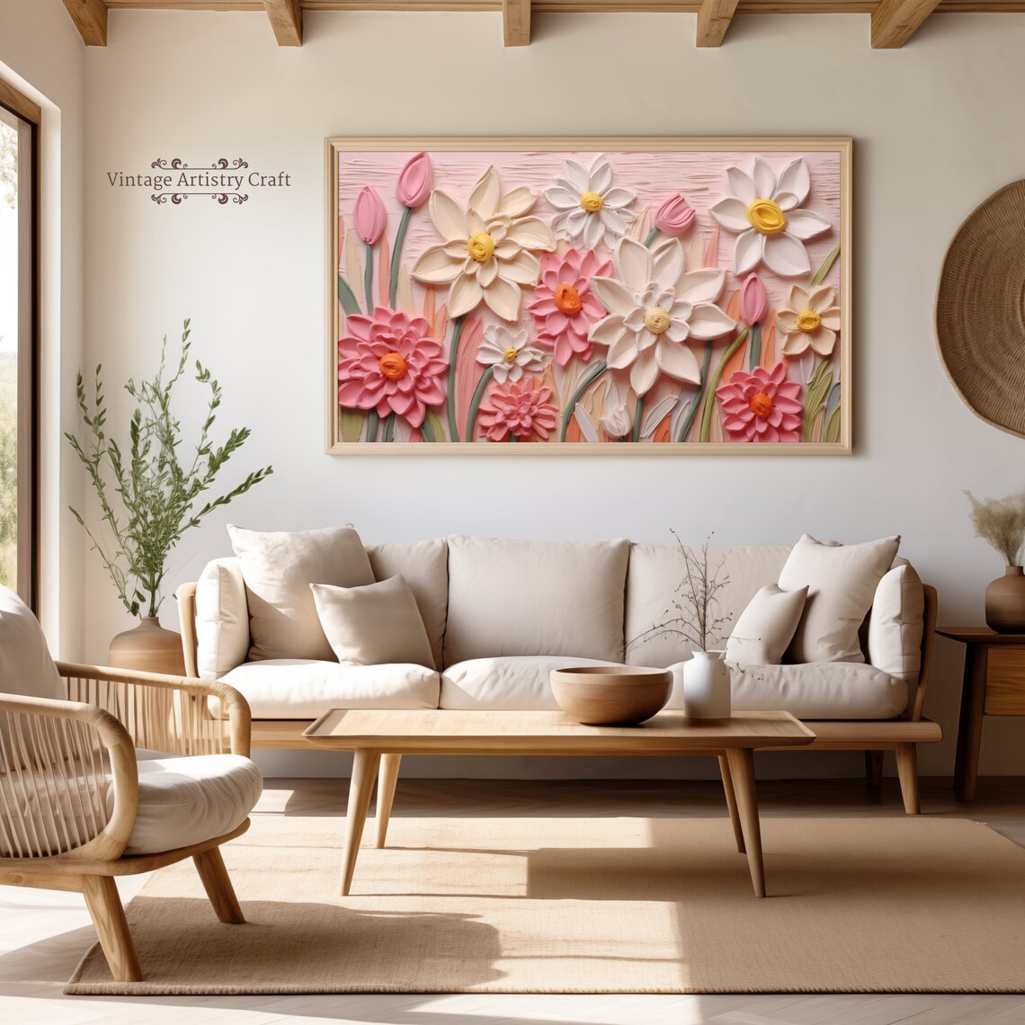 Pink Spring Bloom Impasto Textured Floral Oil Painting Poster - Image 8