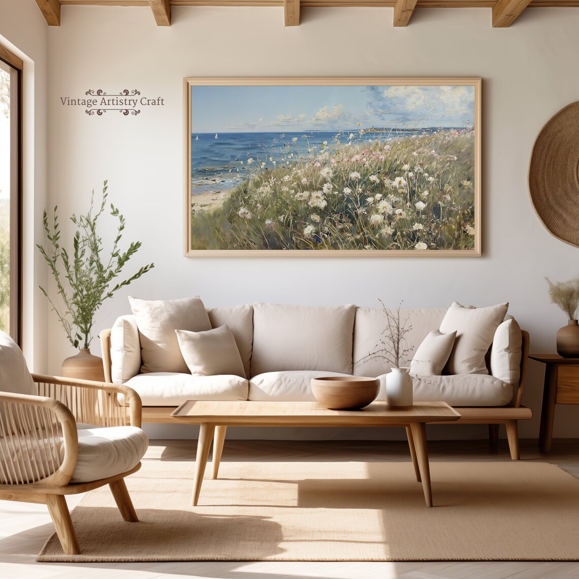 Summer Coastal Wildflower Meadow Ocean Sailboat Vintage Painting Poster - Image 8