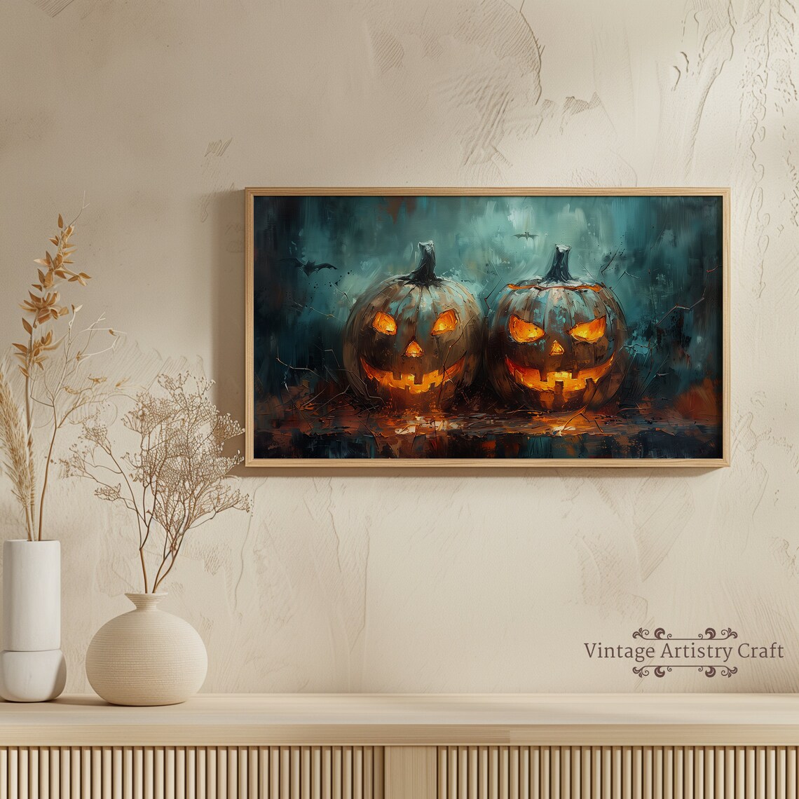 Glowing Jack O Lantern Pumpkins Dark Moody Halloween Painting Poster - Image 5