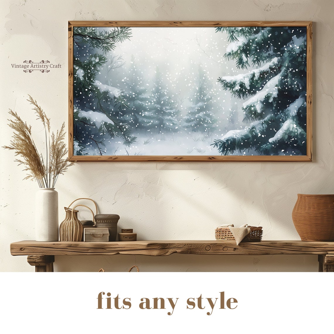 Falling Snow Through Snowy Pines Peaceful Winter Forest Poster - Image 8