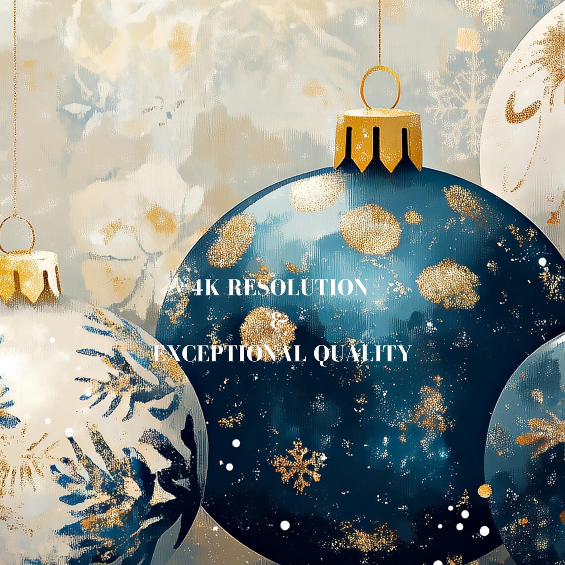 Blue Gold Christmas Ornaments Holiday Baubles Watercolor Poster - Image 7