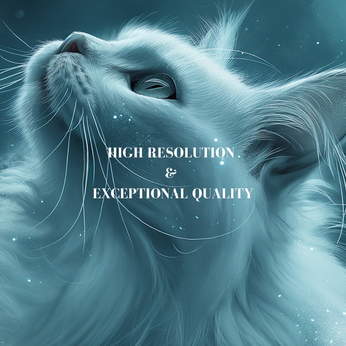 White Cosmic Cat In Starry Nebula Fantasy Desktop Art Poster - Image 6