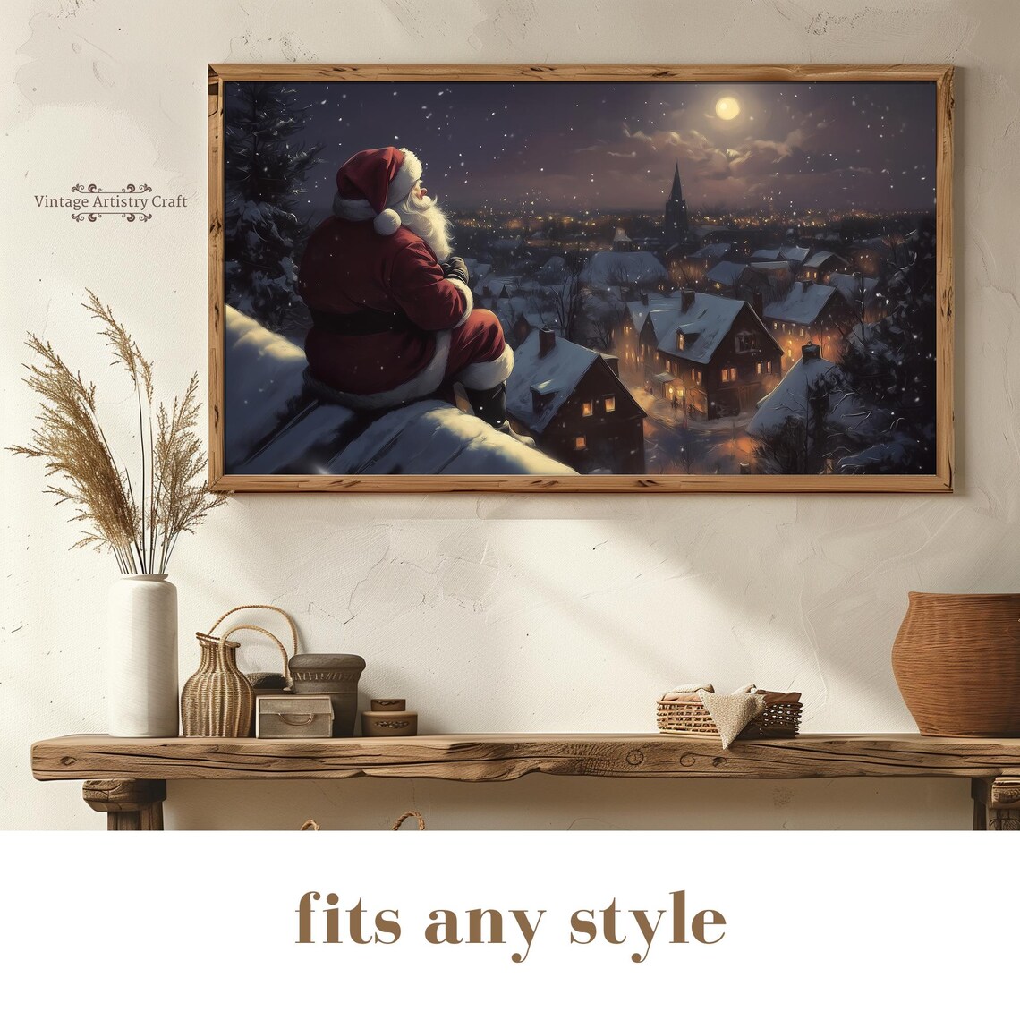 Winter Frame Tv Art Santa Claus In Snow Covered Town Moody Farmhouse Tv Decor Vintage Oil Painting 4k - Image 5