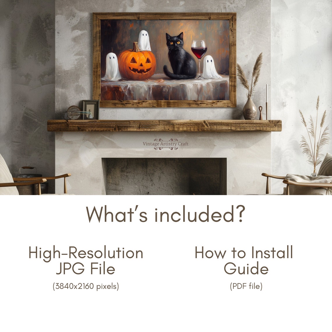 Cute Ghosts Jack O Lantern Black Cat Wine Halloween Painting Poster - Image 6
