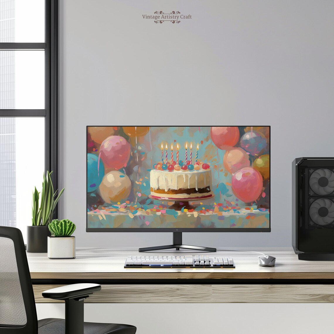 Happy Birthday Cake Balloons Confetti Colorful Wallpaper Poster - Image 4