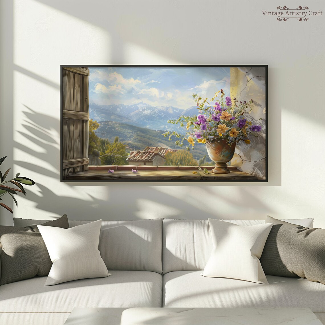 Rustic Window Sill Vase of Wildflowers Mountain Valley View Poster - Image 8