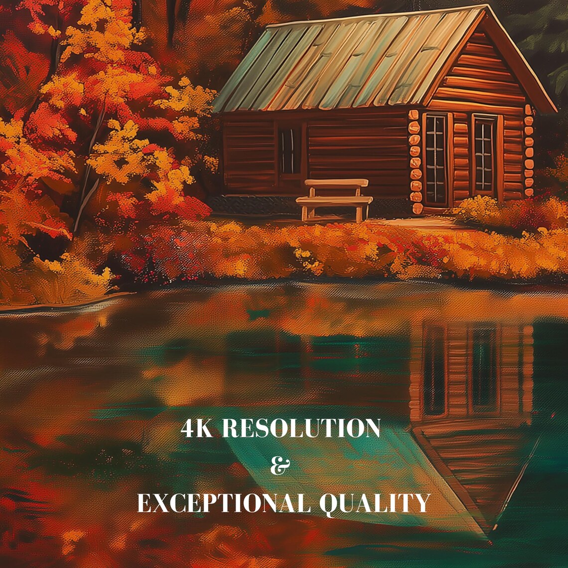Autumn Log Cabin Vintage Oil Painting Art Print - Image 7