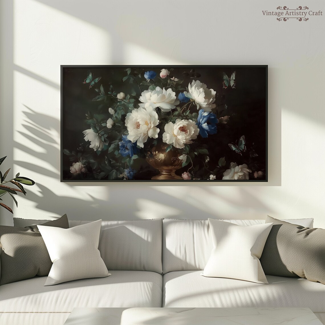 White Peonies Moody Floral Still Life Vintage Oil Painting Poster - Image 7