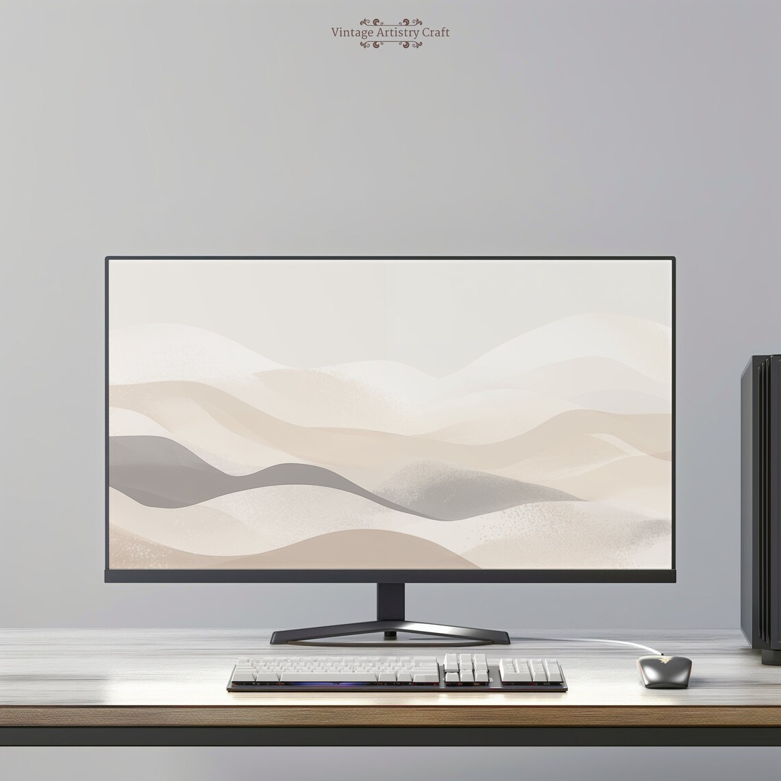 Neutral Beige Abstract Wave Lines Minimalist Desktop Wallpaper Wall Art