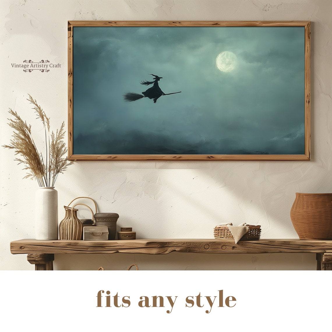 Witch Flying Broomstick Full Moon Night Sky Spooky Halloween Poster - Image 8