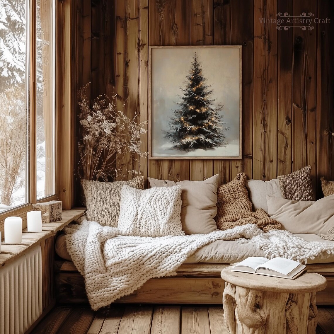 Snow Covered Christmas Tree Lights Winter Snowfall Art Poster - Image 8