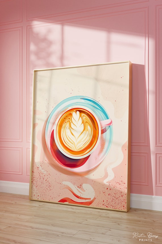 Cafe Latte Art Print Wall Art Poster Preppy Trendy Kitchen Wall Art Coffee Decor