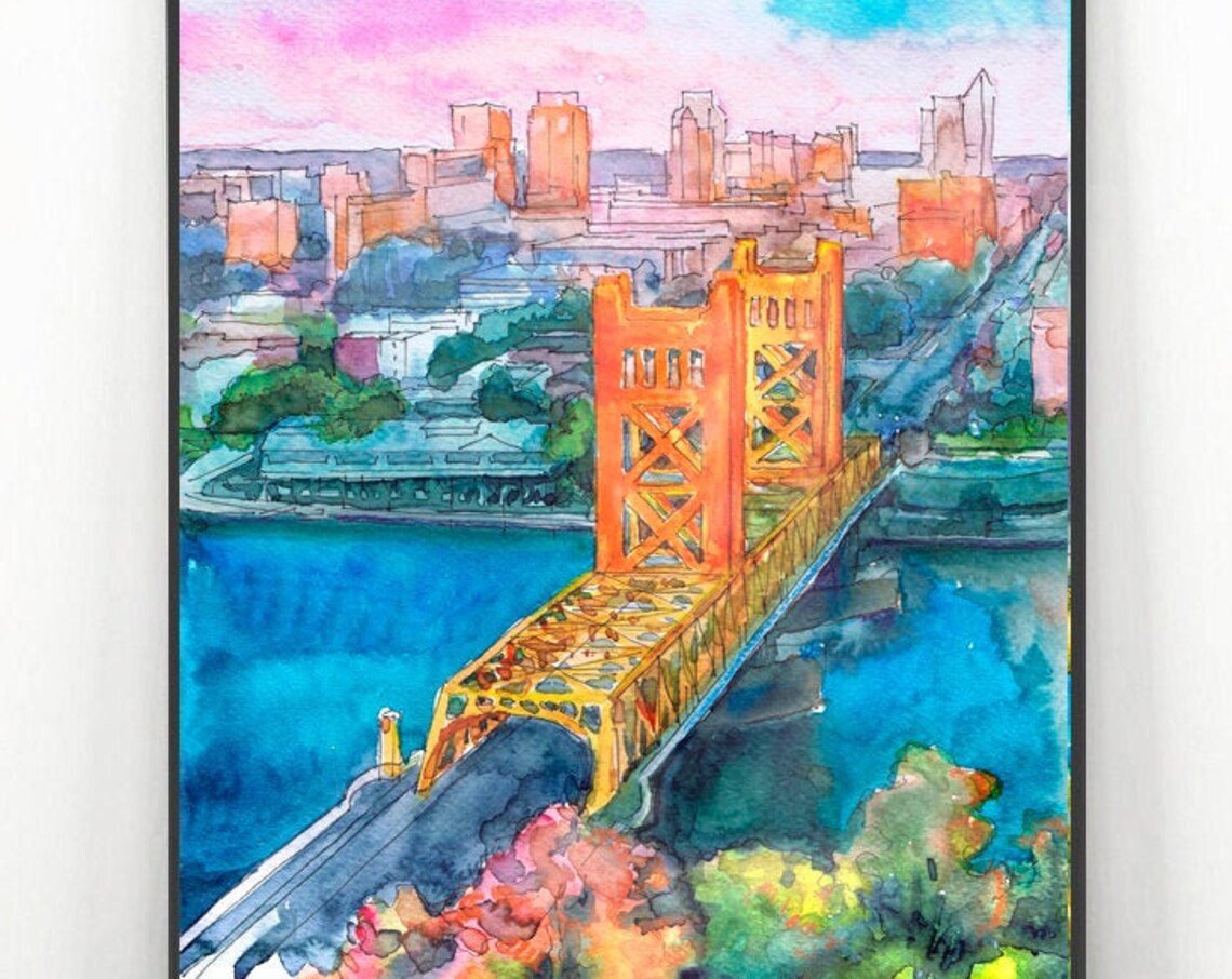Sacramento Watercolor Cityscape Art Print