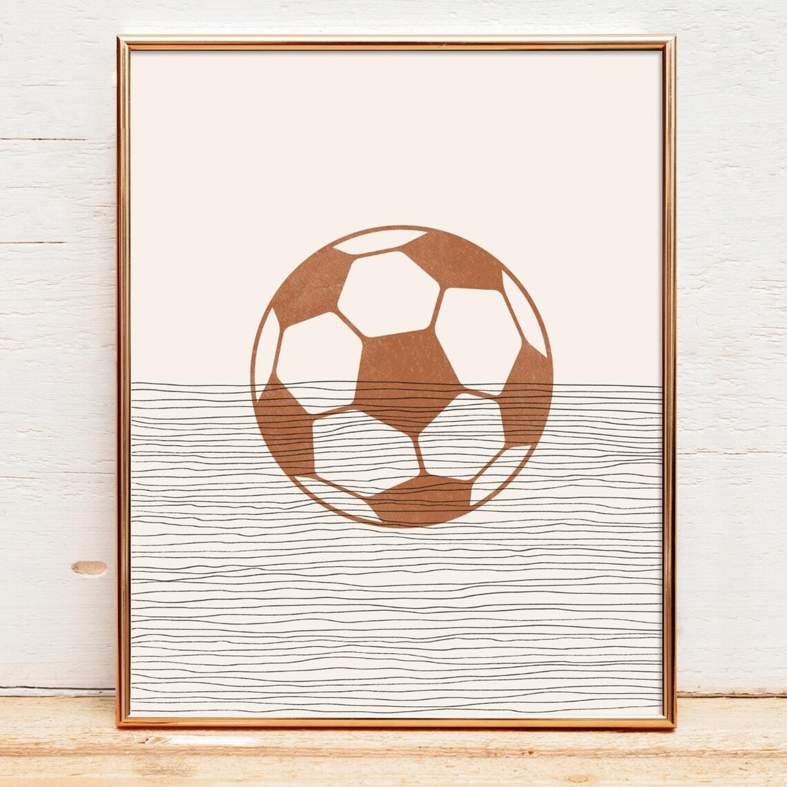 Minimalist Soccer Ball Terracotta Line Art Modern Sports Poster