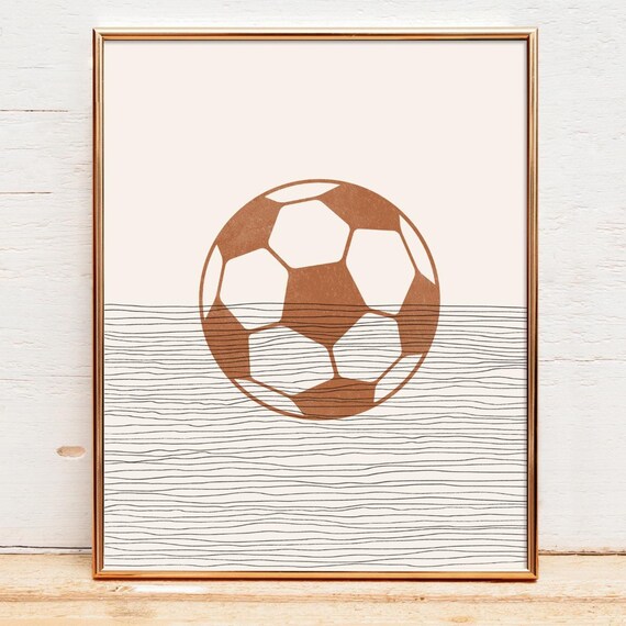 Minimalist Soccer Ball Terracotta Line Art Modern Sports Poster