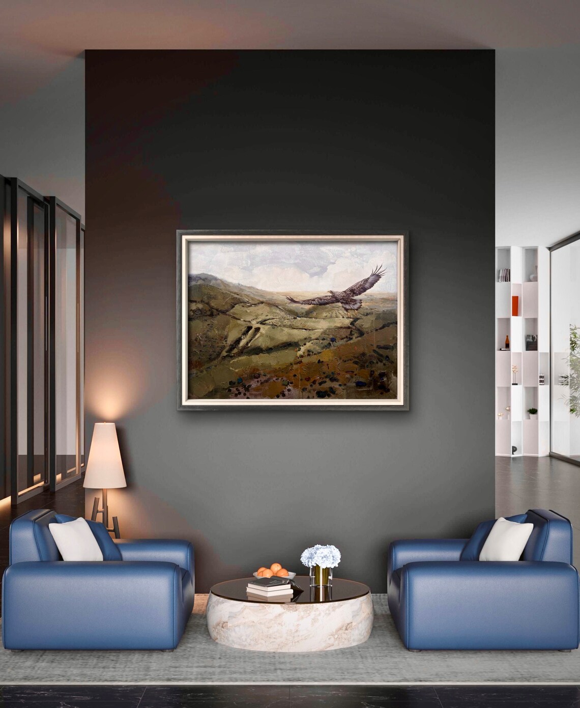 Soaring Eagle Over Rocky Mountain Plateau Wildlife Oil Painting Print - Image 2