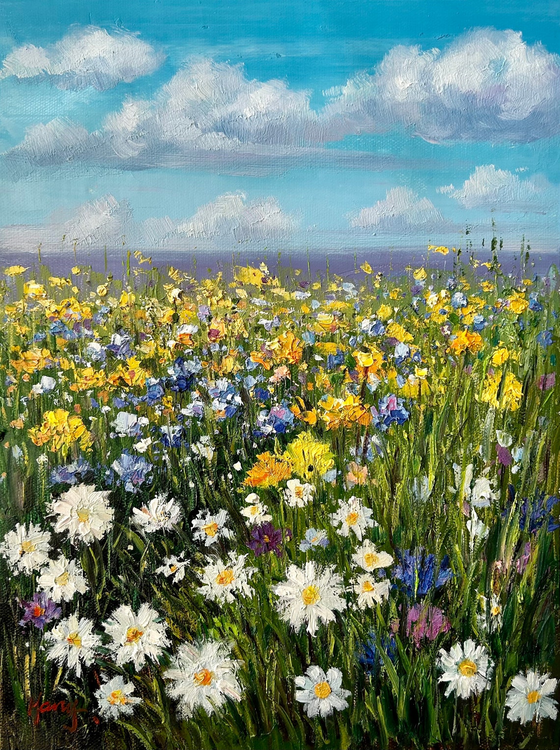 Wildflower Meadow Daisies Blue Sky Summer Blooms Field Oil Poster - Image 5