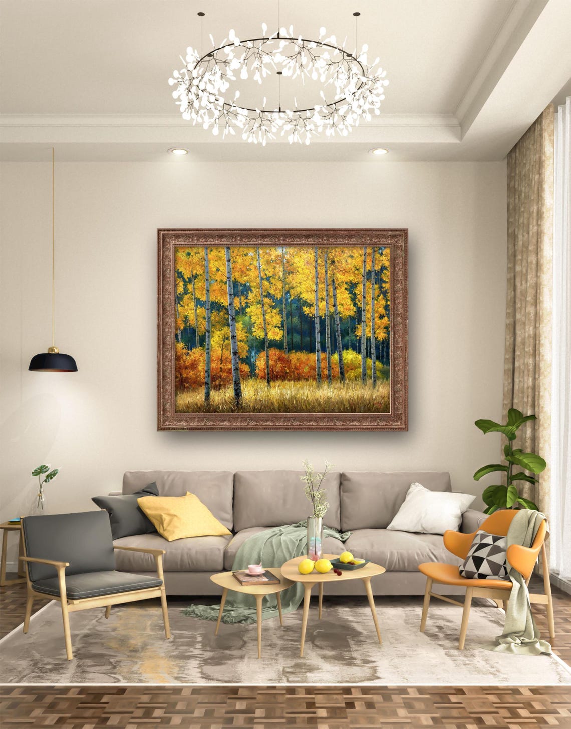 Autumn Birch Forest Oil Painting Original Oil Painting Landscape Living Room Wall Art Decoration Oil Painting Art - Image 2