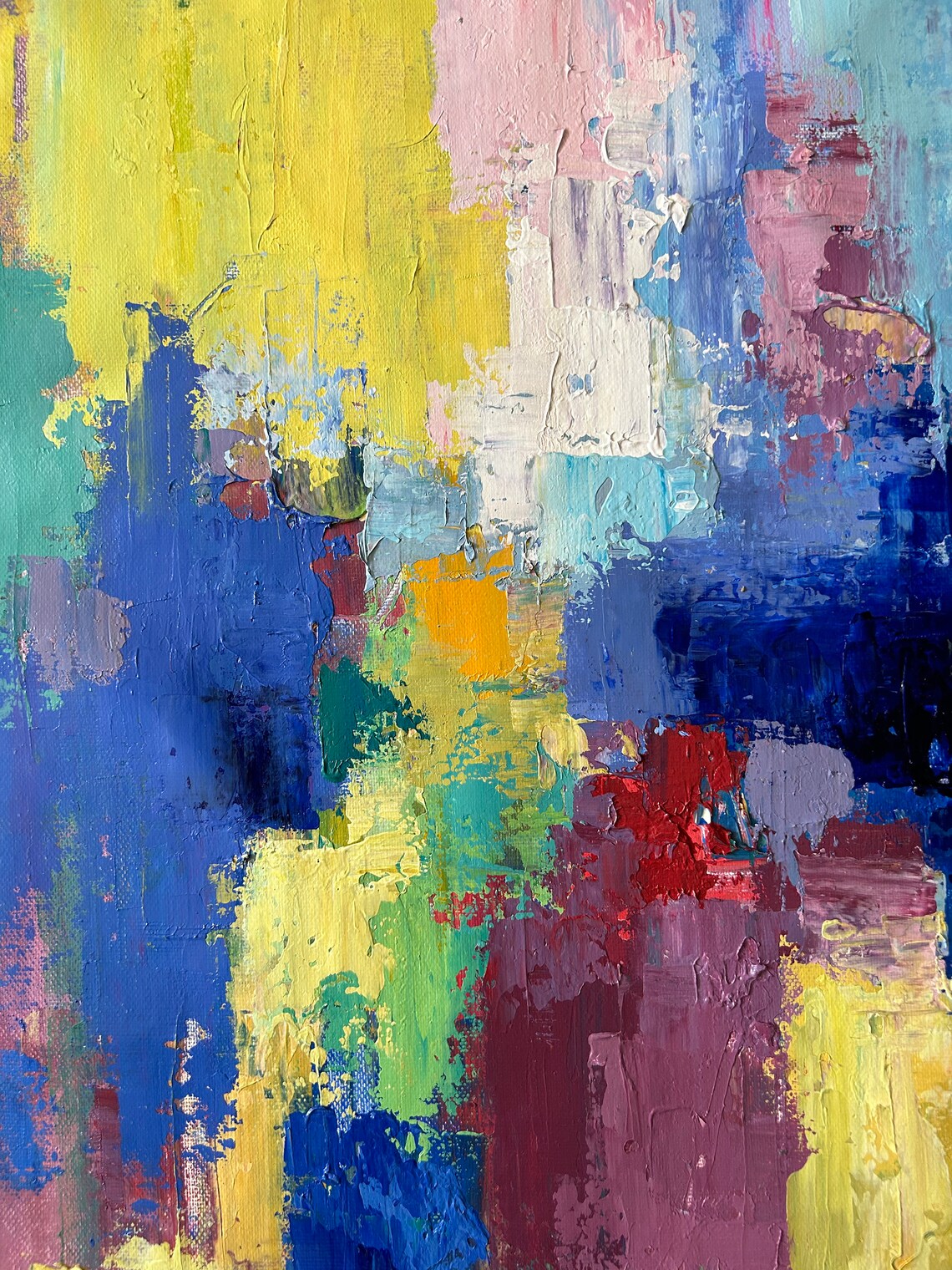 Colorful Abstract Rainbow Strokes Joyful Modern Oil Art Print - Image 3