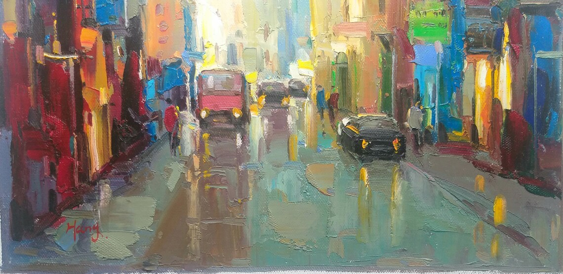 Rainy City Street Daytime Cars Wet Pavement Urban Scene Poster - Image 4