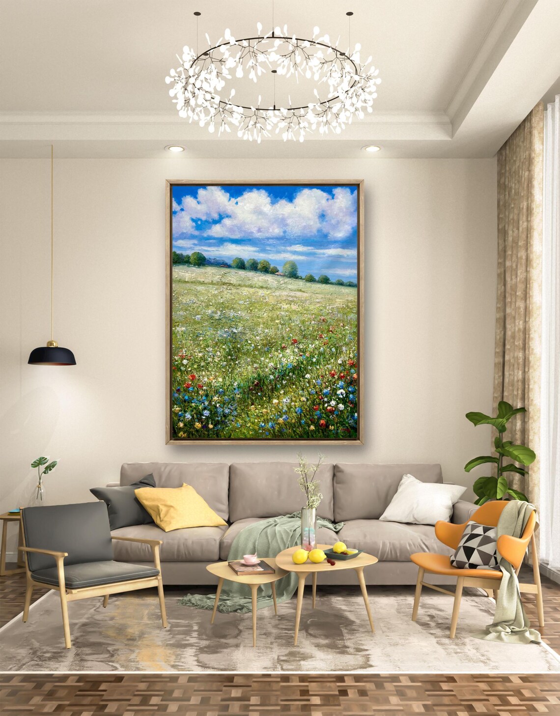 Colorful Flowers in the Field, Oil-Painting-Style Art Print - Image 2