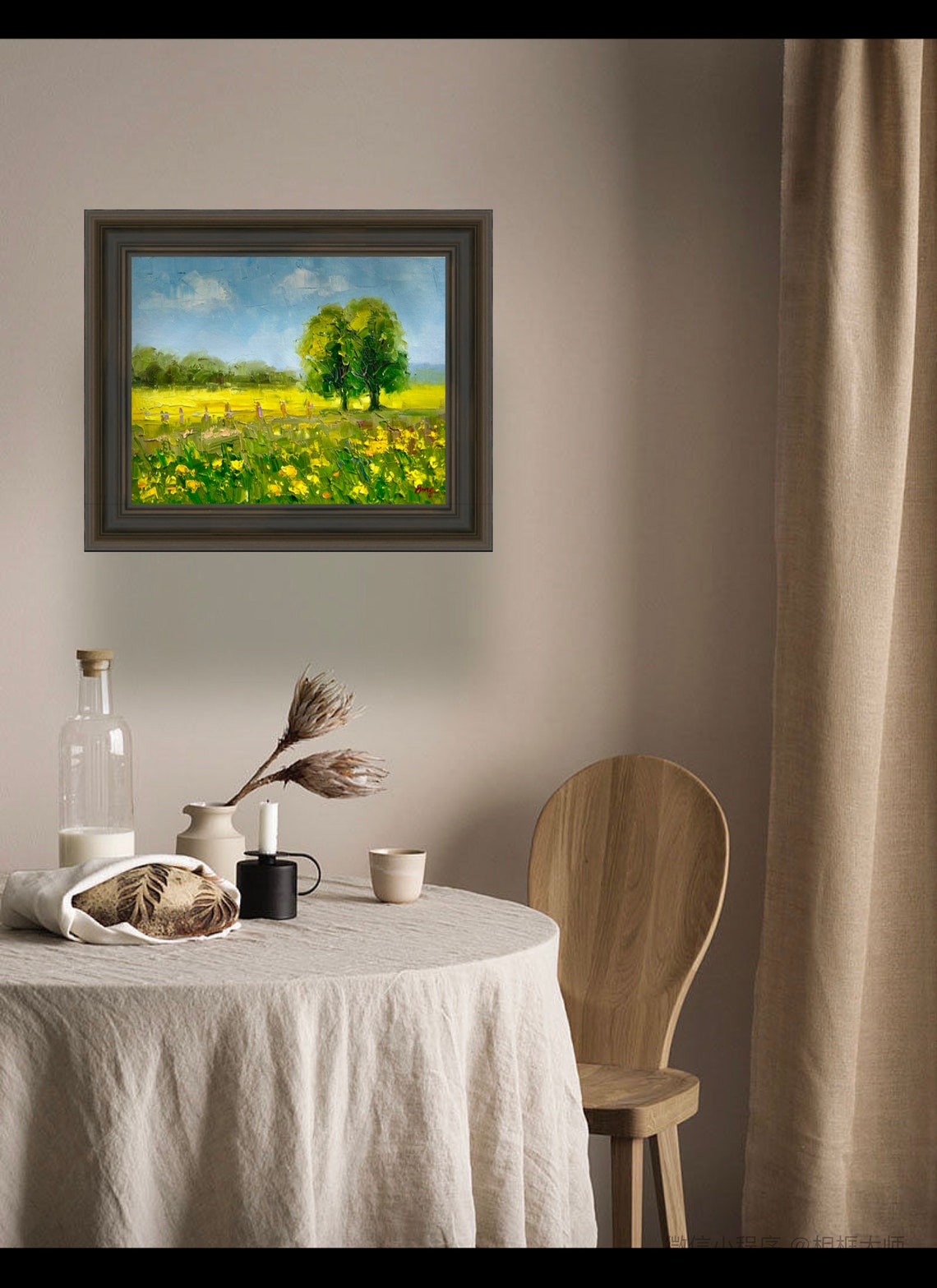 Sunny Meadow With Yellow Wildflowers Fence And Big Tree Poster - Image 3