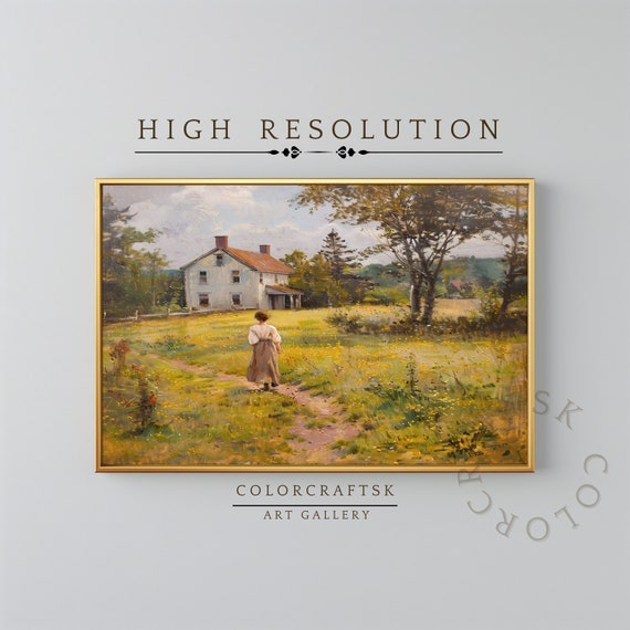 Vintage Cottage Scenary Oil Painting Landscape Wall Art Farmhouse Decor Cottage Core Decor Print Art