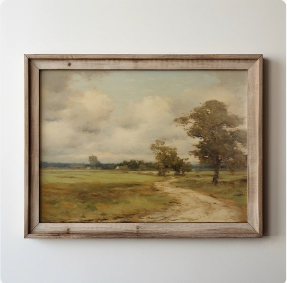 Vintage Painting Of Countryside Art Farmhouse Decor Wall Decor