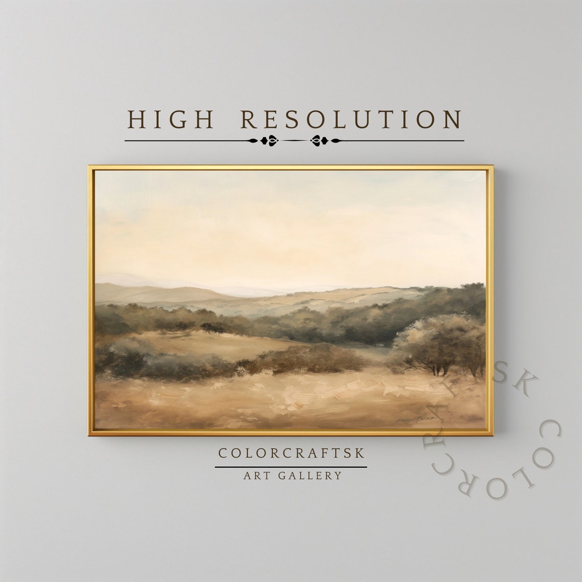 Vintage Neutral Countryside Landscape Rustic Rolling Hills Wall Poster