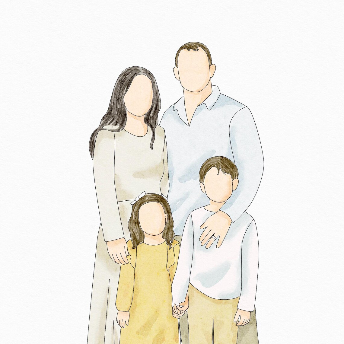 Custom Faceless Family Portrait, Watercolor Art Print