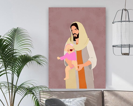 Jesus Holding Baby Girl Heaven Watercolor Baby Loss Gift Poster
