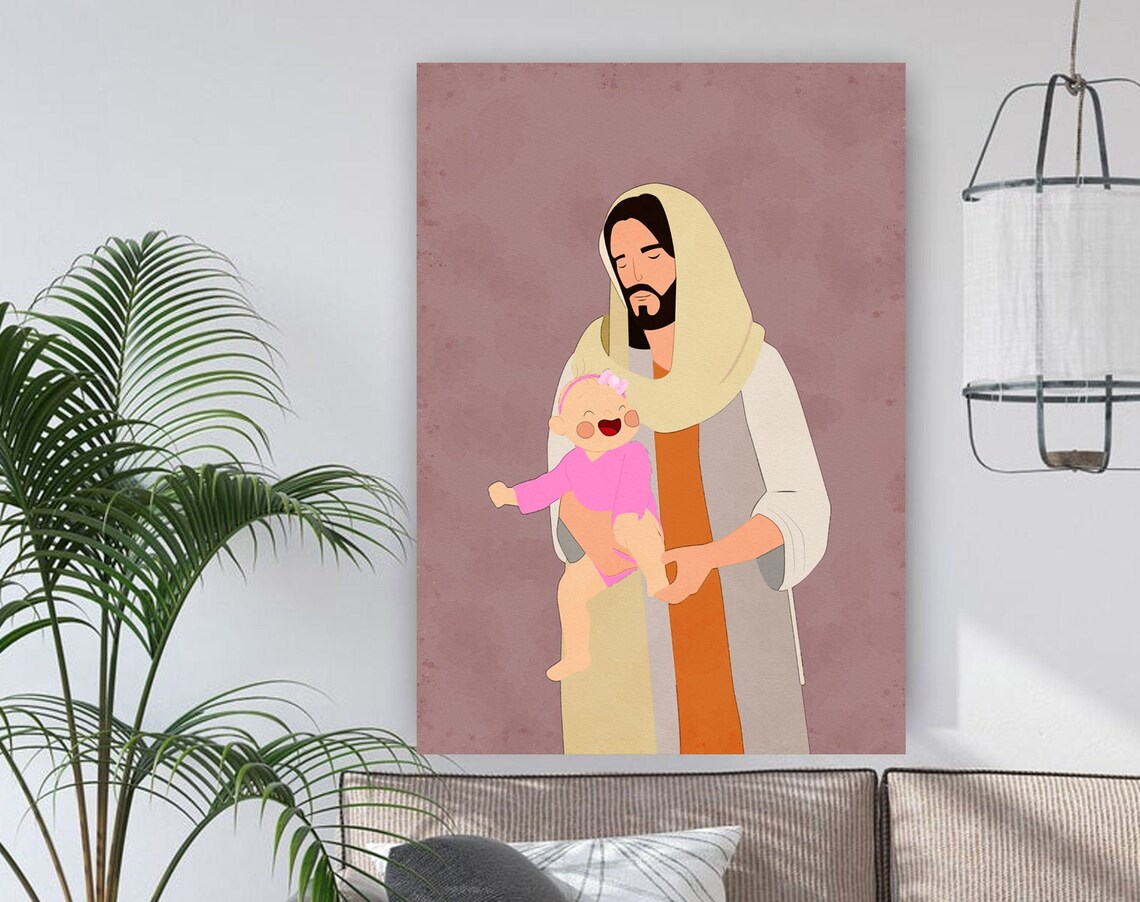 Jesus Holding Baby Girl Heaven Watercolor Baby Loss Gift Poster