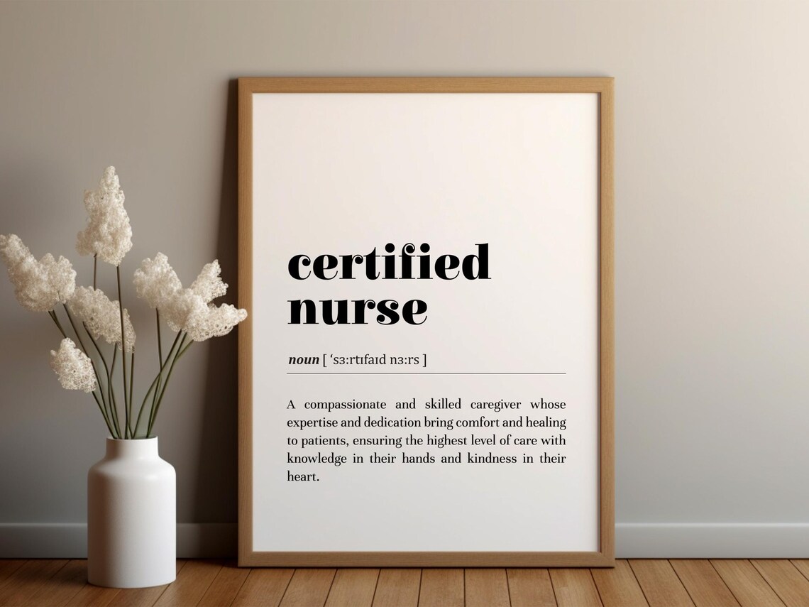 Certified Nurse Definition Poster, Medical Office Decor