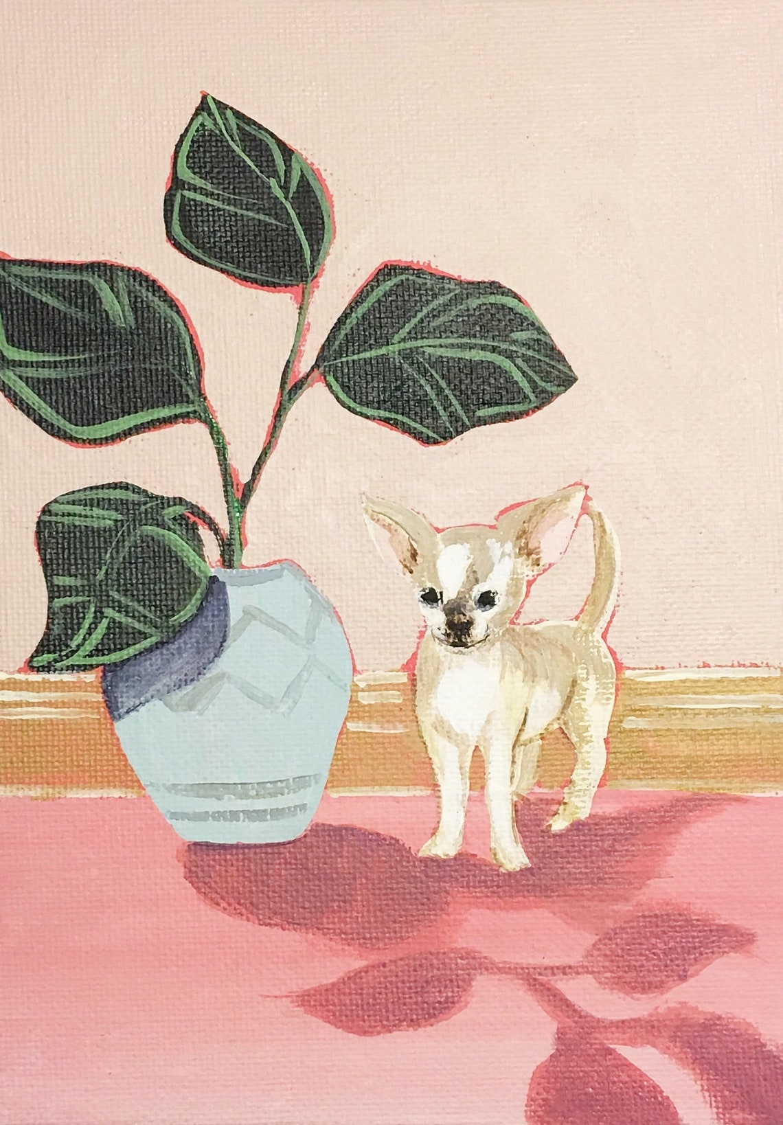 Tiny Chihuahua Puppy By Houseplant Pot Cute Dog Plant Art Poster